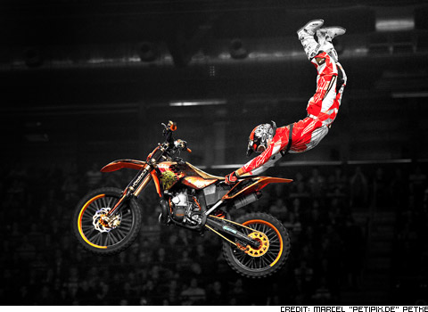 Massimo Bianconcini doing a Double Grab Hart Attack at the Night of the Jumps in Hamburg Massimo Bianconcini doing a Double Grab Hart Attack at the Night of the Jumps in Hamburg